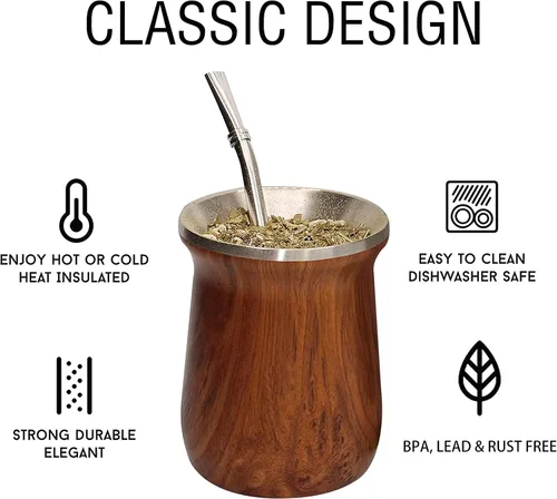 Vista 5 de LA FEE Yerba Mate - Juego de tazas de huevo y calabaza natural, color marrón (taza tradicional original, 12 onzas), incluye popote de yerba mate