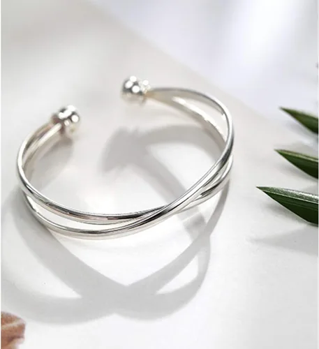 Vista 4 de SLUYNZ Pulsera abierta de plata de ley 925 para mujer, joyería fina, boda, compromiso, pulsera Plateado