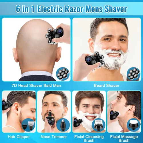 Vista 2 de Wjiang - Afeitadoras de cabeza para hombres calvos, afeitadora eléctrica 6 en 1 para hombre, afeitadora eléctrica en seco húmedo y seco