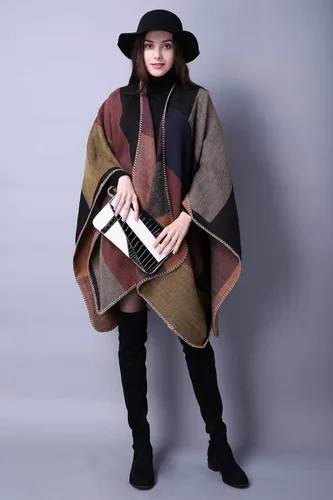 Vista 3 de Manta de invierno para mujer chal abierto al frente capa de poncho de gran