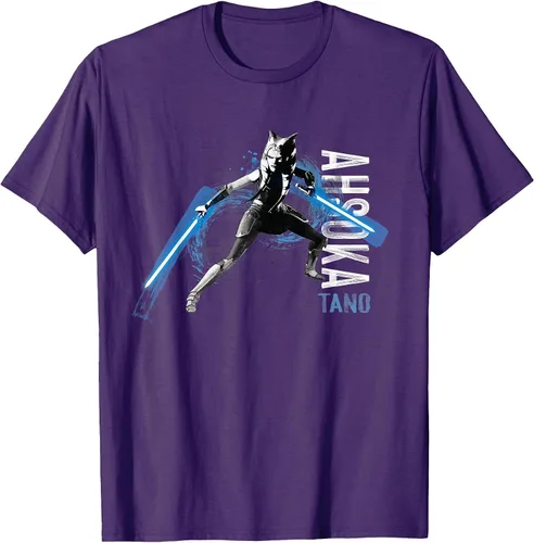 Vista 17 de Star Wars The Clone Wars Ahsoka Tano Dual Lightsabers Camiseta Asphalt Grey