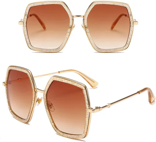 Vista 3 de IKANOO - Lentes de sol cuadrados y amplios para mujer estilo de marca inspirado en hexágonos