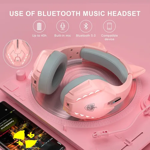 Vista 3 de PHOINIKAS Auriculares para juegos PS5 para PS4, PC, Switch, Q10 Xbox One con sonido estéreo, micrófono desmontable, auriculares inalámbricos