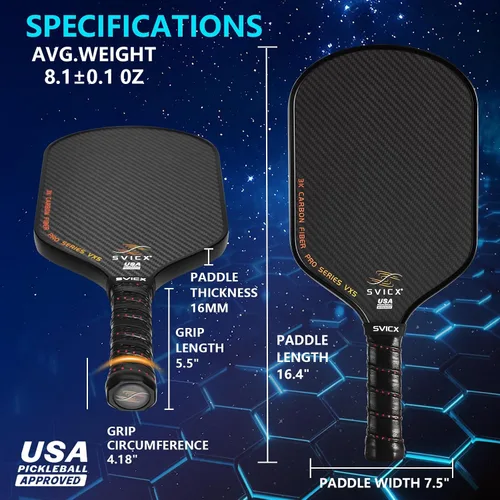 Vista 6 de Carbon Fiber Pickleball Paddle 16mm – Professional Pickleball Paddles with Superior Control, Power & Spin – Extended Handle for Two-Handed Grip