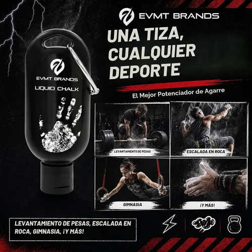 Vista 6 de EVMT Brands Liquid Chalk, Mess Free Gym Chalk for Weightlifting, Gymnastics, Rock Climbing, Dancing. Sweat Resistant and Long Lasting for Stronger