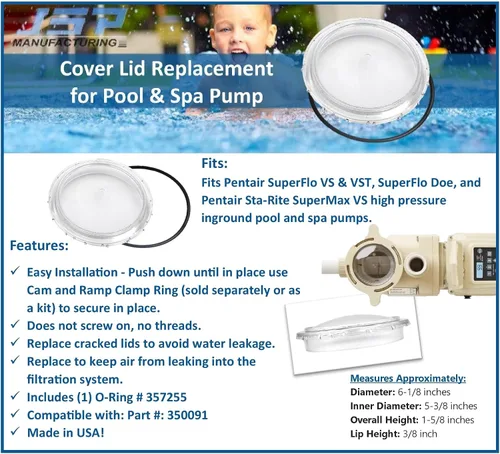 Vista 6 de Tapa de repuesto para bomba de piscina SuperFlo VS & VST, SuperFlo Doe, Sta-Rite SuperMax VS Bomba de piscina/spa enterrada