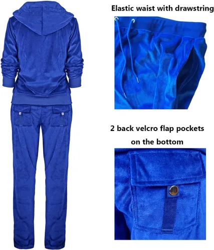 Vista 5 de LI HANTON Conjunto deportivo de terciopelo para mujer, 2 piezas, sudadera con capucha y cremallera completa