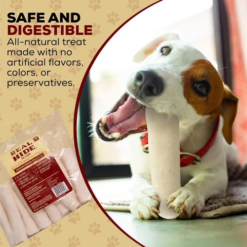 Vista 2 de Real Hide Natural Premium - Rollo de cuero crudo masticables para perros, 5-6 pulgadas, 16 unidades Golosinas naturales para masticar, piel de res