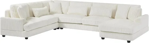 Vista 7 de Sofá modular de gran tamaño, moderno en forma de U, tapizado en pana suave con una tumbona para sala de estar