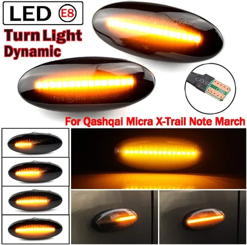 Vista 4 de Para Nissan Qashqai J10 X-trail T31 Cube Juke Leaf Micra Micra K13 Note E11 Dynamic Auto LED Side Marker Luz de señal de giro transparente (ahumado)