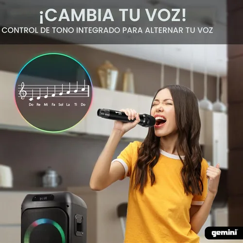 Vista 4 de Gemini Altavoz Bluetooth del partido del karaoke, luces LED, micrófono (GHK-2800)