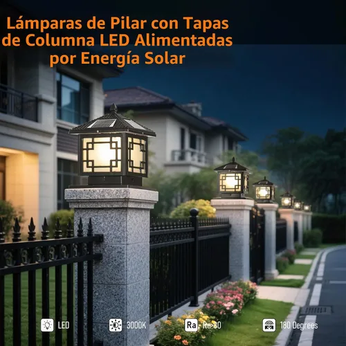 Vista 4 de SLAWA Farol de Iluminación Solar de 9.8 Pulgadas para Exteriores, Luz para Tapas de Postes con Lámpara de Columna LED Alimentada por Energía Solar