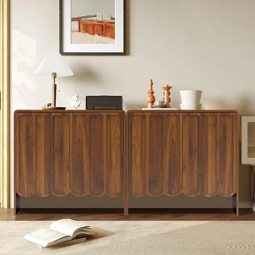 Vista 7 de ORRD Aparador de buffet, armarios de almacenamiento Accent con 2 puertas, gabinete de madera estilo granja con estantes ajustables y panel ondulado
