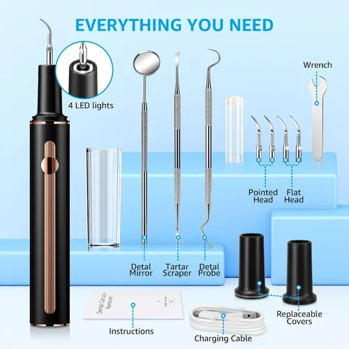 Vista 10 de Kit de limpieza de dientes, removedor de placa para dientes, herramienta portátil para quitar placa dental con LED, blasador de placa para dientes