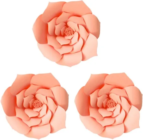 Vista 11 de Decoración de flores de papel gigantes para boda, fiesta, telón de fondo de flores, flores hechas a mano para guardería, decoración de pared de Crema