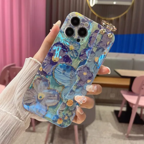 Vista 3 de Funda para iPhone 14 Pro Max con correa para la muñeca, función atril con purpurina de dibujos animados IMD de silicona TPU a prueba de golpes