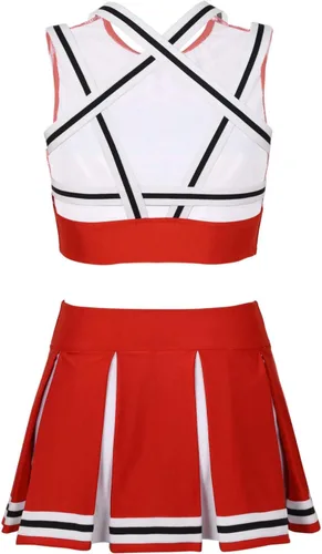 Vista 4 de Sywiyi Conjunto de camisetas cortas sin mangas con falda plisada, uniforme de equipo de animadoras para mujer