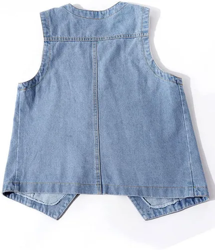 Vista 3 de Peaceglad Chaleco de mezclilla casual para mujer, cuello en V, parte delantera abierta, con botones, sin mangas, con bolsillos