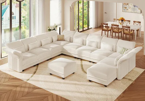 Vista 20 de LLappuil Sofá modular de 14 plazas con almacenamiento, sofás modulares grandes en forma de U para sala de estar con respaldos de brazos ajustables