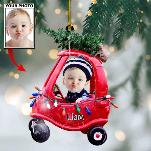Vista 3 de IZI POD Foto personalizada con nombre de adorno de bebé, adorno personalizado de automóvil de Navidad para decoración de árbol de Navidad, regalo