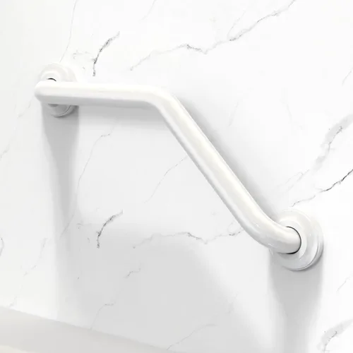Vista 4 de Barra de agarre en ángulo de 16 pulgadas para montaje de perno, ayuda de movilidad de baño, compatible con ADA, soporte de 500 libras, acero Blanco
