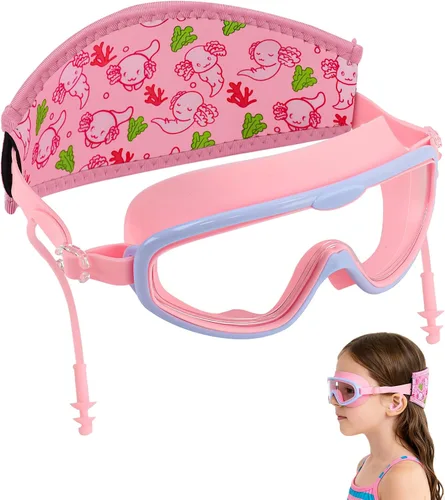 Vista 9 de Axolotl - Gafas de natación para niños pequeños, correa de tela, sin dolor, antiniebla, tapones para los oídos antifugas para niños y niñas
