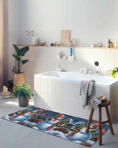Vista 4 de Tapete de baño de muñeco de nieve para bañera, antideslizante, de secado rápido y absorbente, tierra de diatomeas, fregadero, dormitorio, cocina