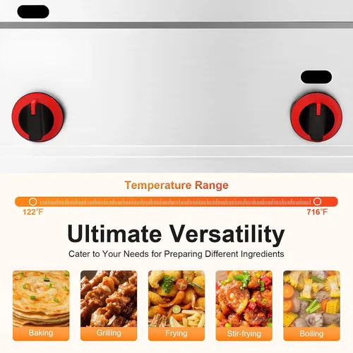 Vista 6 de Freidora de propano comercial, parrilla de gas propano de acero inoxidable de 6 litros con cesta extraíble, freidora de encimera de acero inoxidable