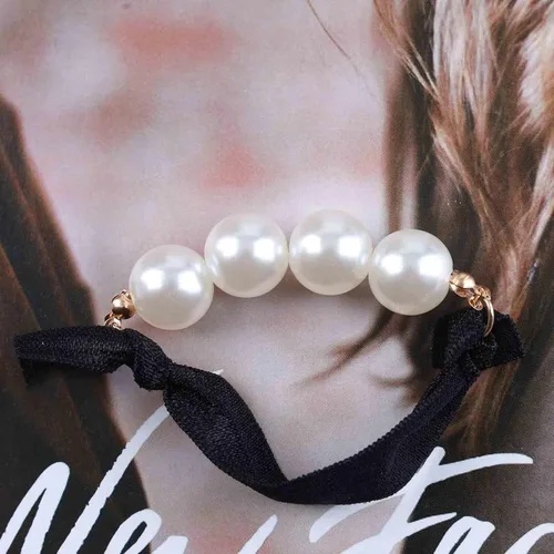 Vista 5 de Lazo para el cabello vintage con perlas, negro C, banda de cuerda para el cabello, nailon, 1 unidad, accesorios para el cabello para mujeres y niñas