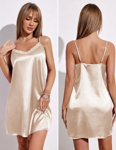 Vista 3 de Ekouaer Women's Satin Robe Set Silk Pajama Sets Nightgown with Robes Lace Cami Sleepwear Bridesmaid Wedding Kimonos