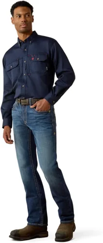 Vista 4 de Ariat FR M5 Slim DuraStretch - Jeans apilables de pierna recta, mezclilla para hombre, Azul