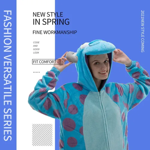 Vista 7 de COSUSKET Snug Fit Unisex Adult Onesie Pajamas, Flannel Cosplay Animal One Piece Halloween Costume Sleepwear Homewear