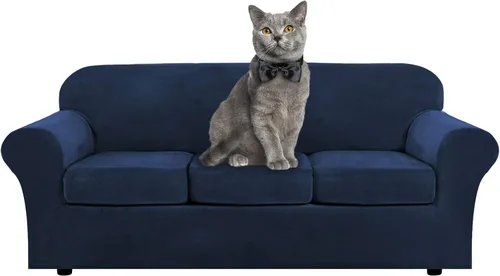 Vista 23 de ShowyLive Fundas para silla de sala de estar, funda elástica para sillón de felpa de terciopelo con 1 cojín separado, protector elástico de muebles