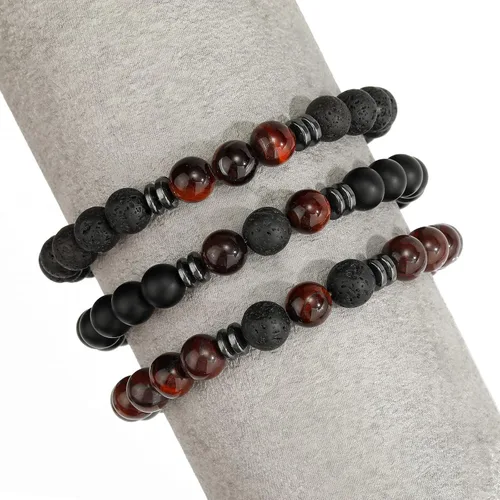 Vista 4 de MengPa - Pulseras de cuentas con cuentas de piedra volcánica mate y roca de lava, elástica, para hombre y mujer