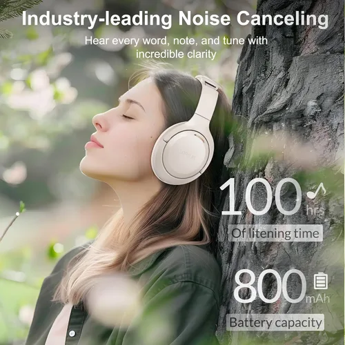 Vista 5 de LORELEI QC60 - Auriculares híbridos con cancelación activa de ruido, auriculares Bluetooth inalámbricos sobre la oreja con micrófono, 60H