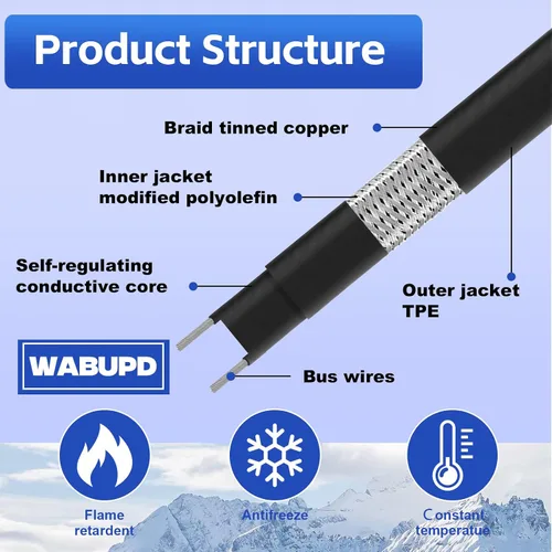 Vista 7 de Cinta de calor de 3 pies a 200 pies para tuberías de agua, cable de calor de tubo de descongelación de -40 °F, tubo de cable de calefacción