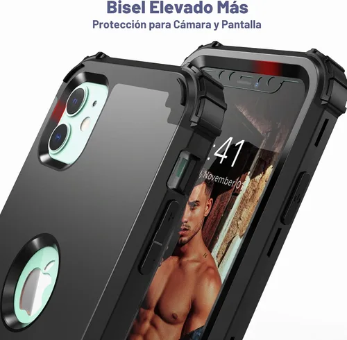 Vista 6 de IDweel Funda para iPhone 11 con Protector de Pantalla de Vidrio Templado, Híbrida 3 en 1 Resistente a Golpes Delgada de Protección Resistente