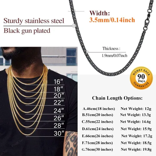 Vista 4 de FindChic - Cadena de eslabones para hombre, chapado en oro de 18 quilates, acero inoxidable, negro, collar para hombres y niños, 14 a 30pulgadas, 8