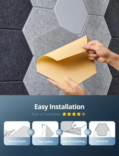 Vista 8 de Paneles de pared acústicos hexagonales autoadhesivos, paquete de 12 azulejos absorbentes de sonido para paredes y puertas, panel interior decorativo