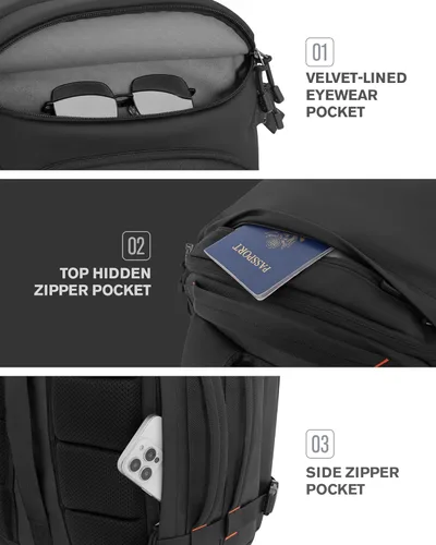 Vista 5 de Tolaccea Mochila de Viaje Carry On 40L, Mochila para Laptop con 3 Cubos de Embalaje, Bolsa de Lona Aprobada para Vuelos para Hombres y Mujeres, Negro
