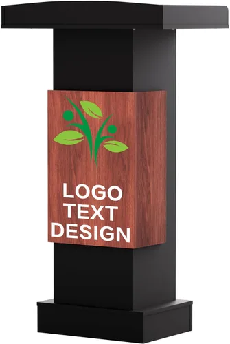 Vista 10 de Podio de Madera Personalizable, Atril de Madera, Tablero de Partículas de 15MM, Diseño Elegante con Almacenamiento, Ruedas con Candado, Espacio