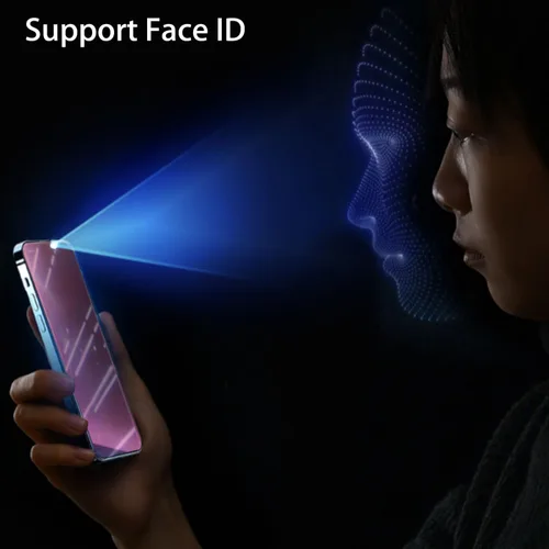 Vista 4 de Paquete de 2 protectores de pantalla de espejo de vidrio templado anti-azul para iPhone 15 Plus/iPhone 16 Plus 6.7 pulgadas, morado