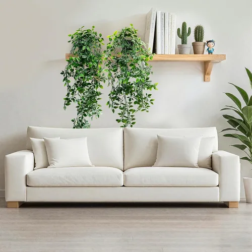 Vista 2 de Plantas colgantes artificiales para estante, vegetación falsa en maceta, paquete de 1 paquete de enredaderas de mandala sintética en maceta negra