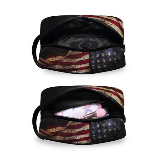 Vista 7 de Neceser de viaje de nailon, kit de afeitado, estuche de maquillaje, organizador de cosméticos para hombres y mujeres (bandera estadounidense)