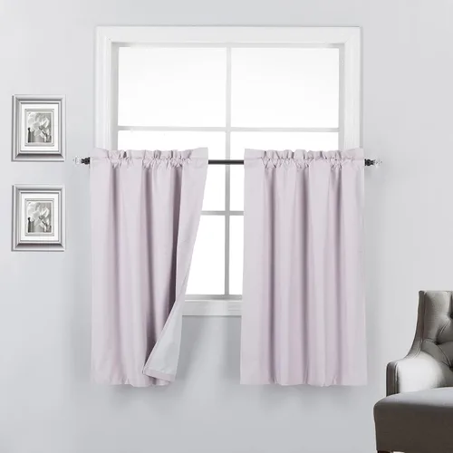 Vista 32 de 2 paneles de cortinas opacas con aislamiento térmico y forro blanco en la parte trasera para ventana de bloqueo de luz para cualquier ventana