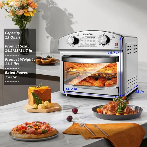 Vista 4 de Plum Chef Freidora de aire, 13 cuartos de galón, tostadora de convección multifuncional, combo de freidora de aire, circulación de aire caliente