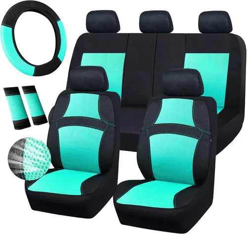 Vista 10 de CAR PASS - Fundas de asiento universales de 13 piezas de malla de aire 3D - 100% transpirables, juegos completos, cubierta de volante y cinturón