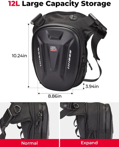 Vista 6 de KEMIMOTO Bolsa magnética para motocicleta, bolsa rígida de EVA para muslo y pierna caída, riñonera de motocicleta para hombres y mujeres, ideal