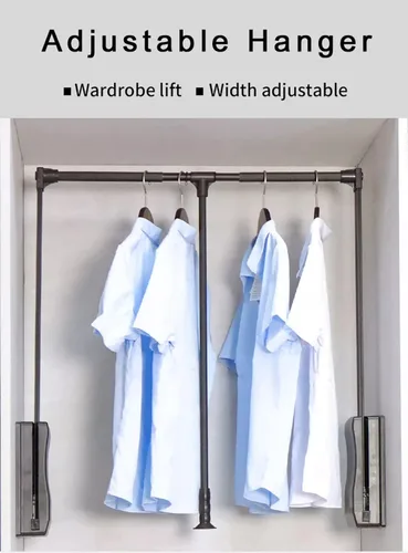 Vista 3 de Barra de armario de aluminio ajustable para armario, percha de 44 libras, sistema de almacenamiento para guardarropa de dormitorio, guardarropa