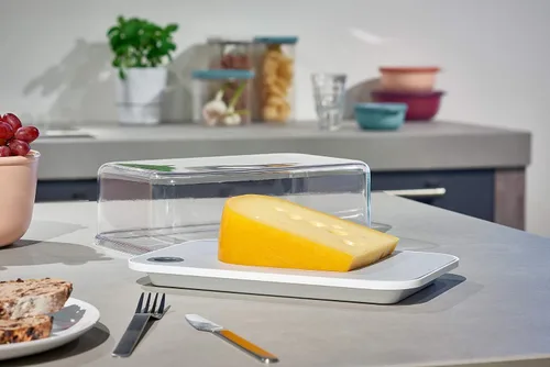 Vista 4 de Mepal Modula - Domo transparente para quesos con tabla de cortar gris integrada, apta para lavavajillas, 95 onzas, sin BPA, fabricada en Holanda